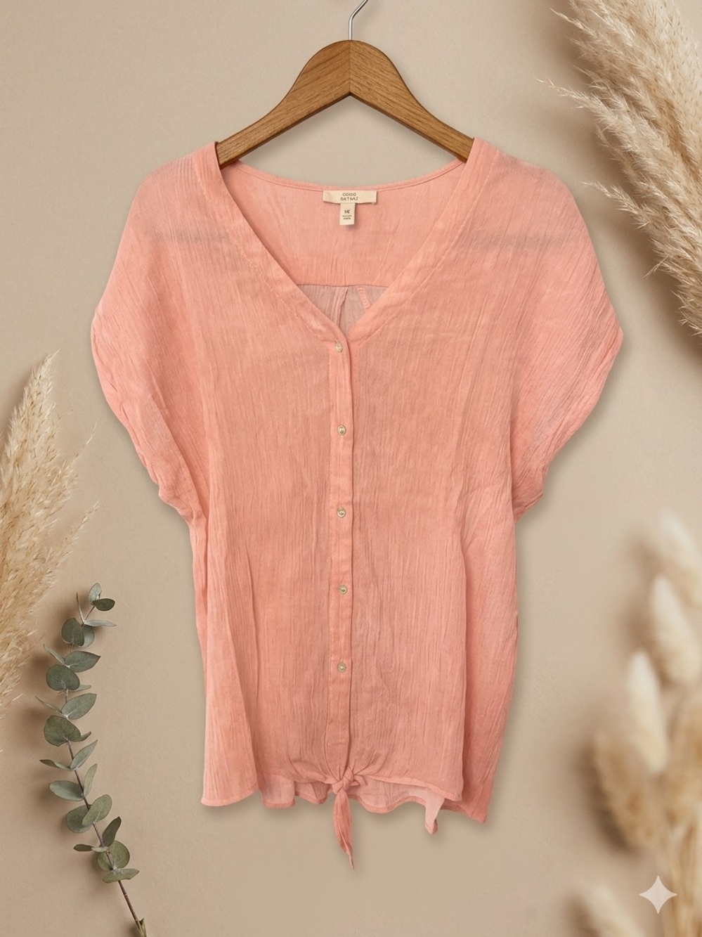 Vintage Como Coral Crepe Coastal Button-Front Blouse XL